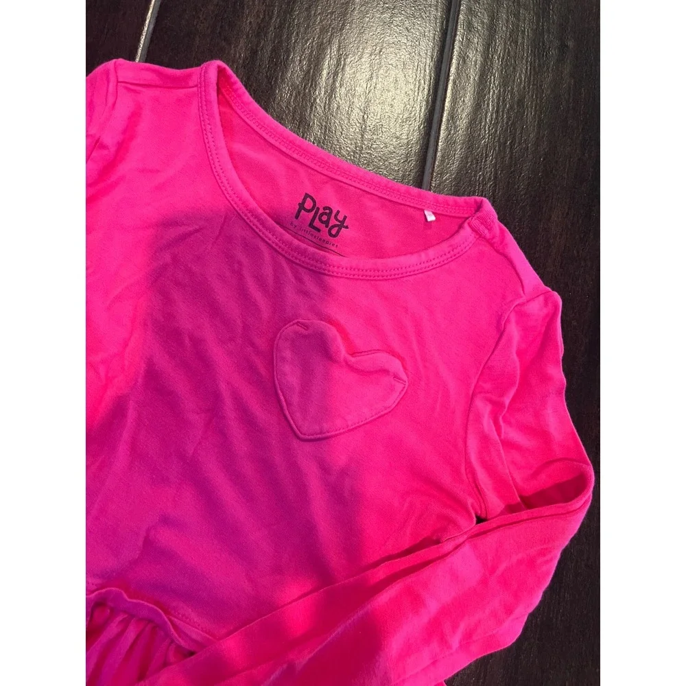 Little Sleepies Play Hot Pink Heart Lunaluxe Bamboo Peplum Top 2T Kids Shirt
